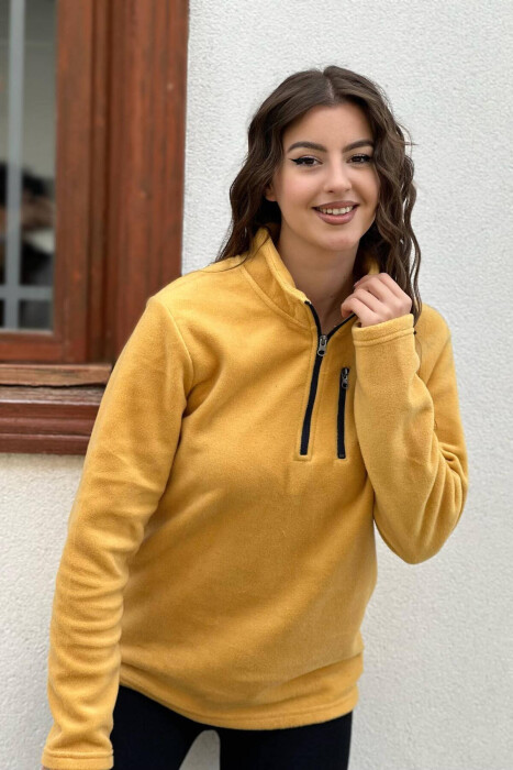 ZIPPER NECK ONE COLOR WOMAN SWEATSHIRT YELLOW/E VERDHE 