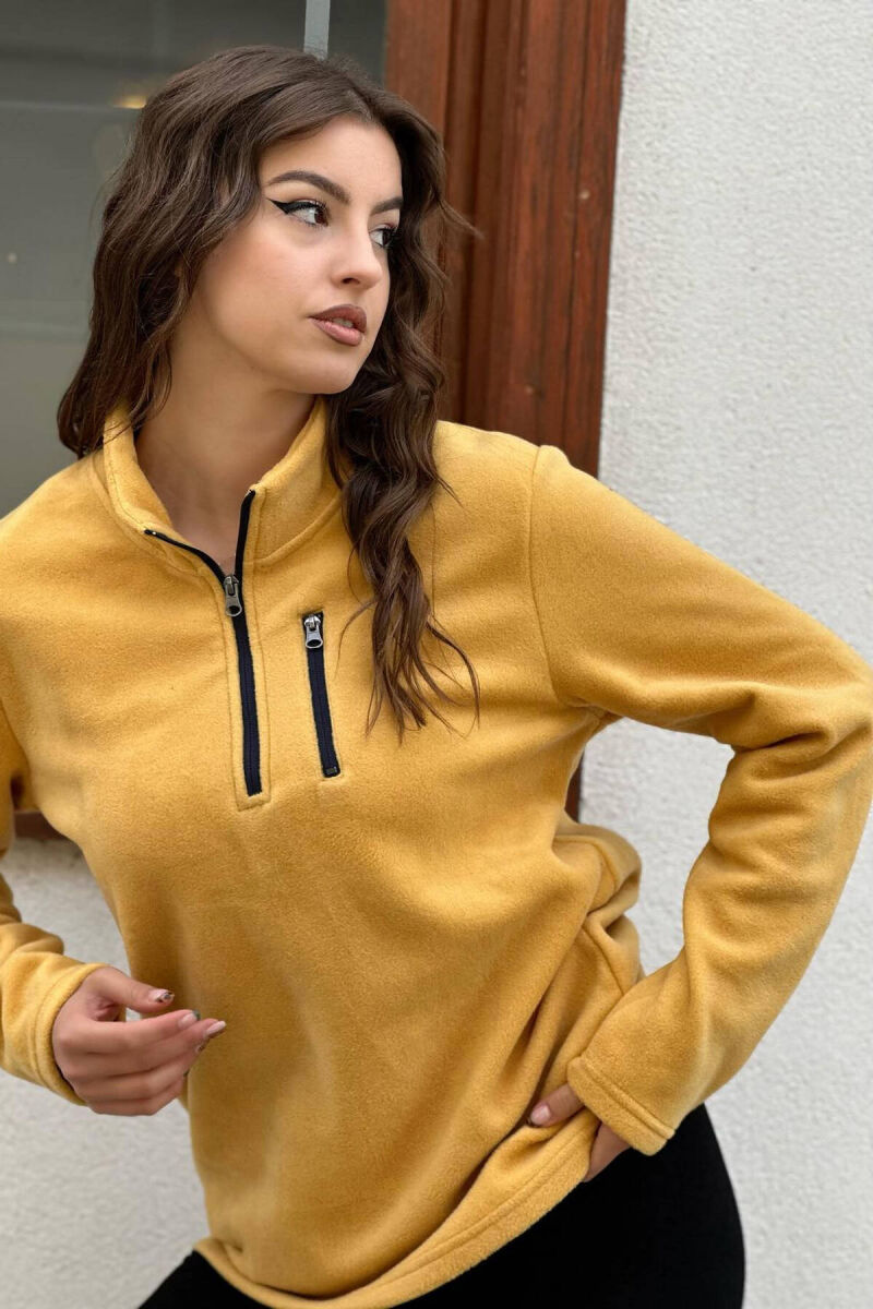 ZIPPER NECK ONE COLOR WOMAN SWEATSHIRT YELLOW/E VERDHE - 2