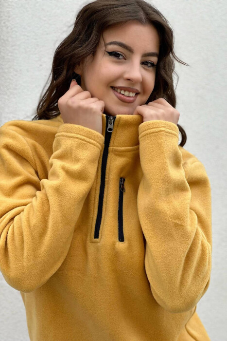 ZIPPER NECK ONE COLOR WOMAN SWEATSHIRT YELLOW/E VERDHE - 3