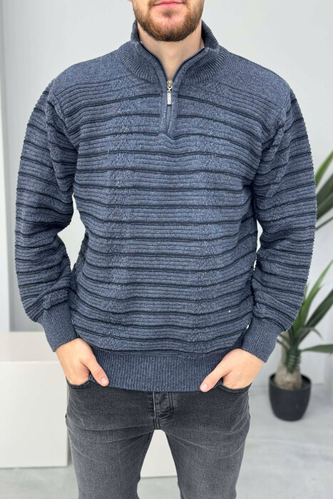 ZIPPER NECK SIMPLE MEN SWEATER BLUE/BLU - 3