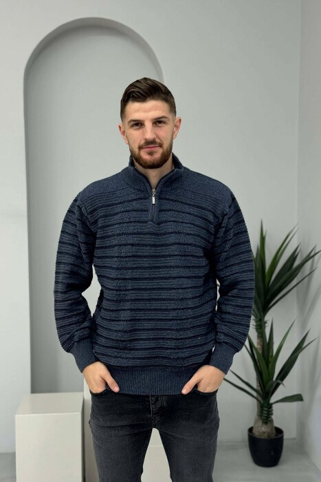 ZIPPER NECK SIMPLE MEN SWEATER BLUE/BLU - 4