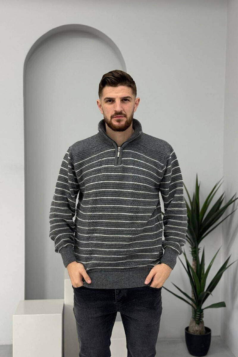 ZIPPER NECK SIMPLE MEN SWEATER DARK GREY/GEE - 2