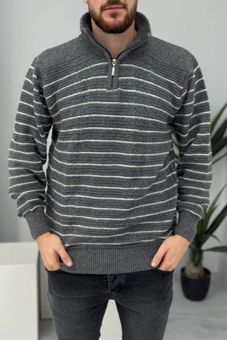ZIPPER NECK SIMPLE MEN SWEATER DARK GREY/GEE - 3