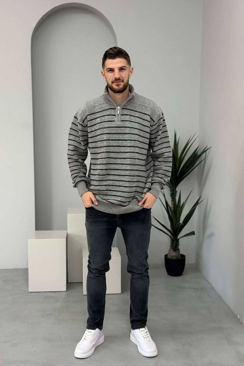 ZIPPER NECK SIMPLE MEN SWEATER GREY/GRI - 1