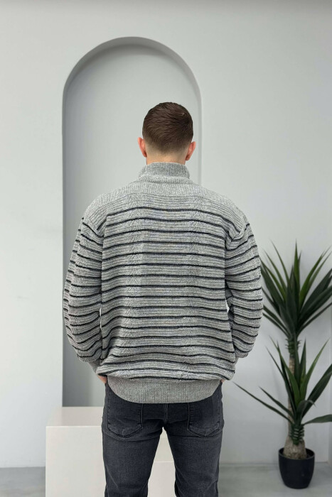 ZIPPER NECK SIMPLE MEN SWEATER GREY/GRI - 2