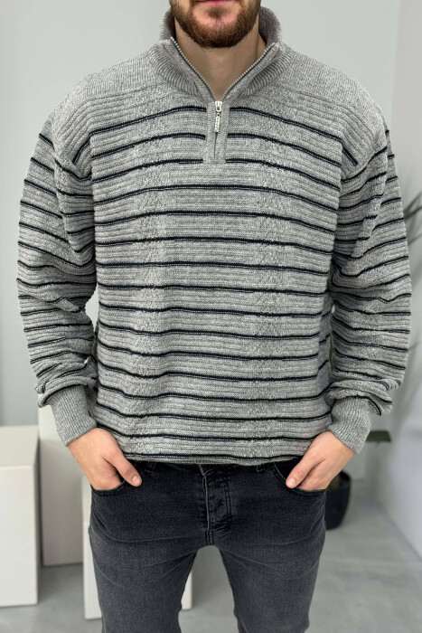 ZIPPER NECK SIMPLE MEN SWEATER GREY/GRI - 3