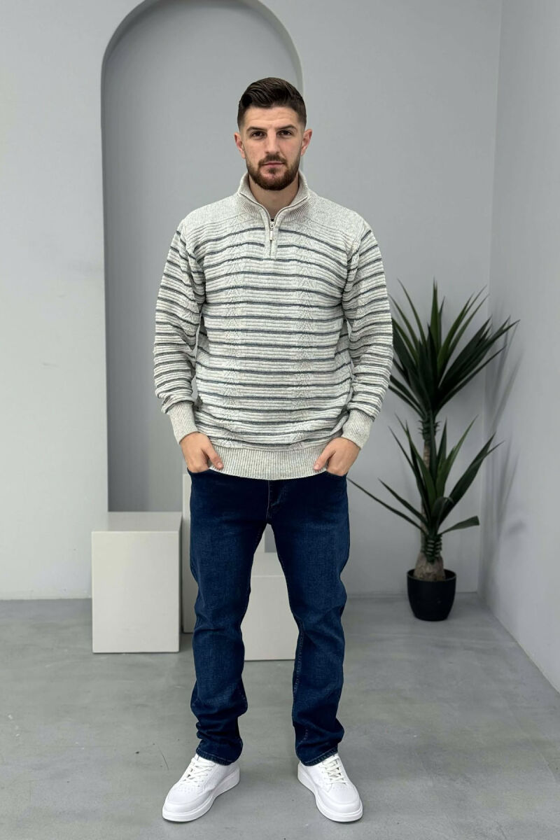 ZIPPER NECK SIMPLE MEN SWEATER LIGHT GREY/GZ - 1