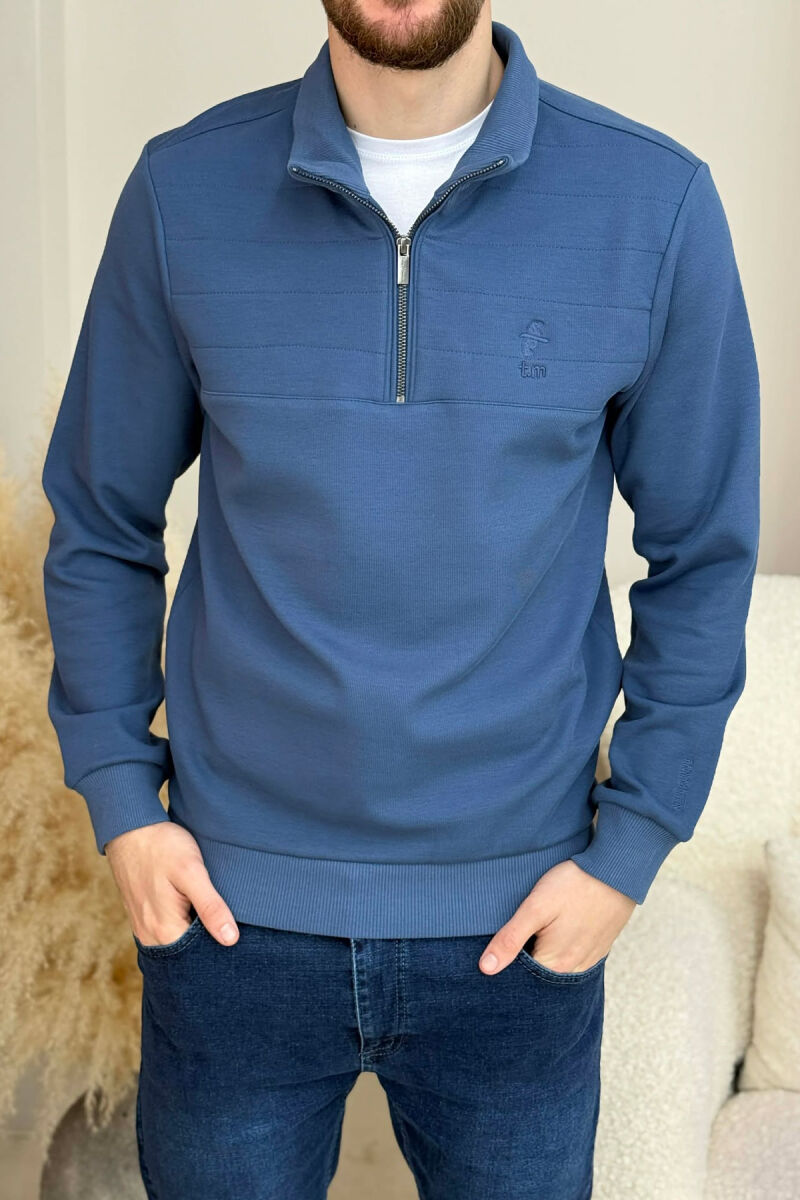 ZIPPER NECK SMALL LOGO MEN SWEATSHIRT BLUE/BLU - 1