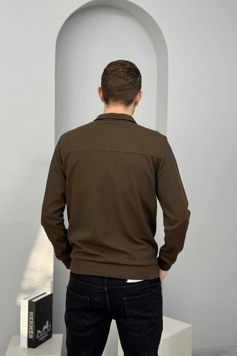 ZIPPER NECK SMALL LOGO MEN SWEATSHIRT BROWN/KAFE - 4