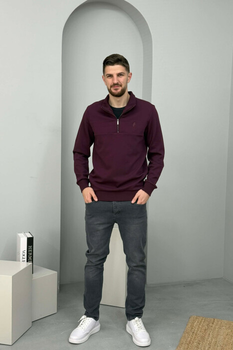 ZIPPER NECK SMALL LOGO MEN SWEATSHIRT BURGUNDY/VISHNJE - 2