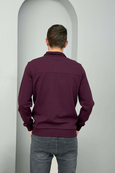 ZIPPER NECK SMALL LOGO MEN SWEATSHIRT BURGUNDY/VISHNJE - 3