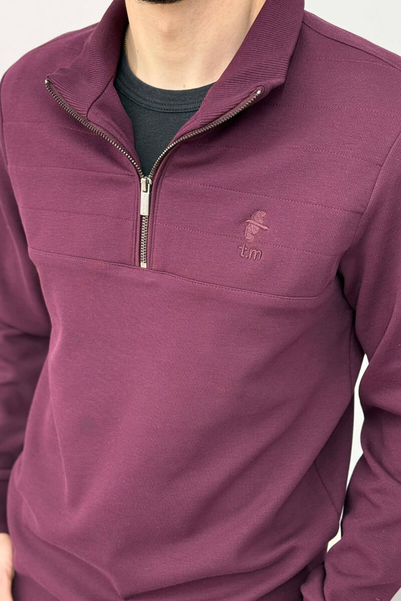 ZIPPER NECK SMALL LOGO MEN SWEATSHIRT BURGUNDY/VISHNJE - 4