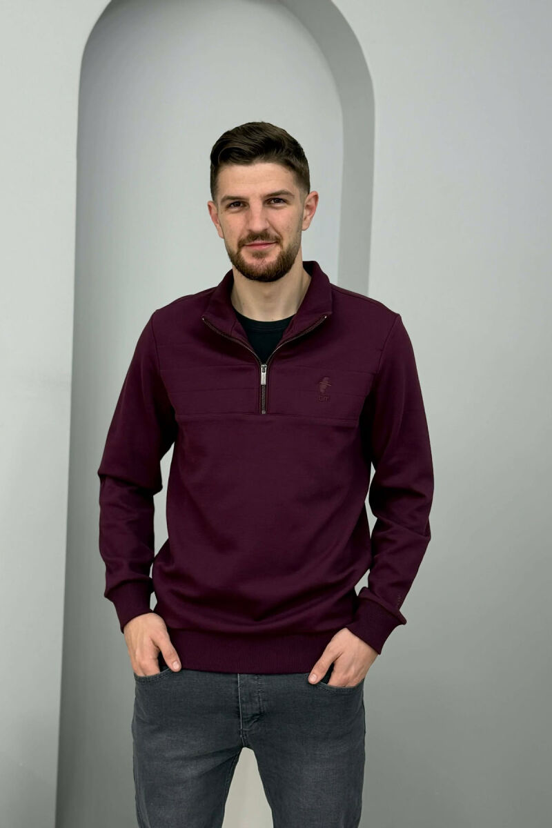 ZIPPER NECK SMALL LOGO MEN SWEATSHIRT BURGUNDY/VISHNJE - 5