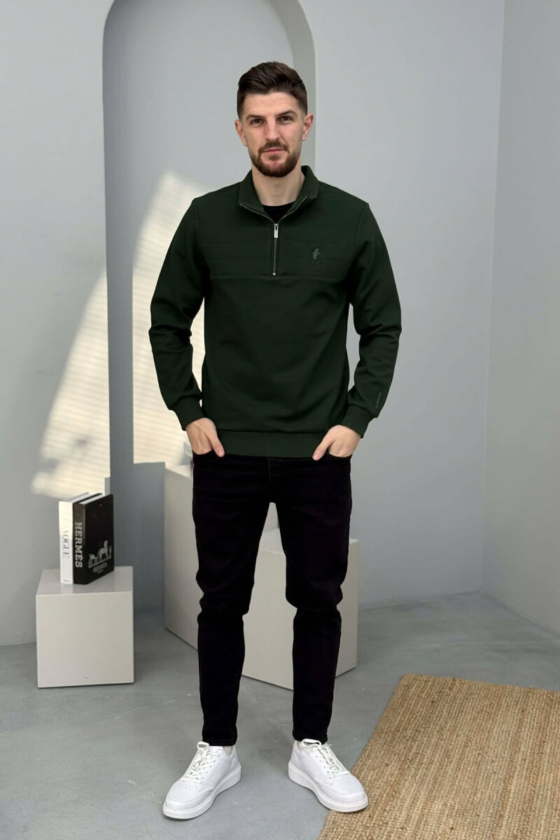 ZIPPER NECK SMALL LOGO MEN SWEATSHIRT GREEN/JESHILE - 2