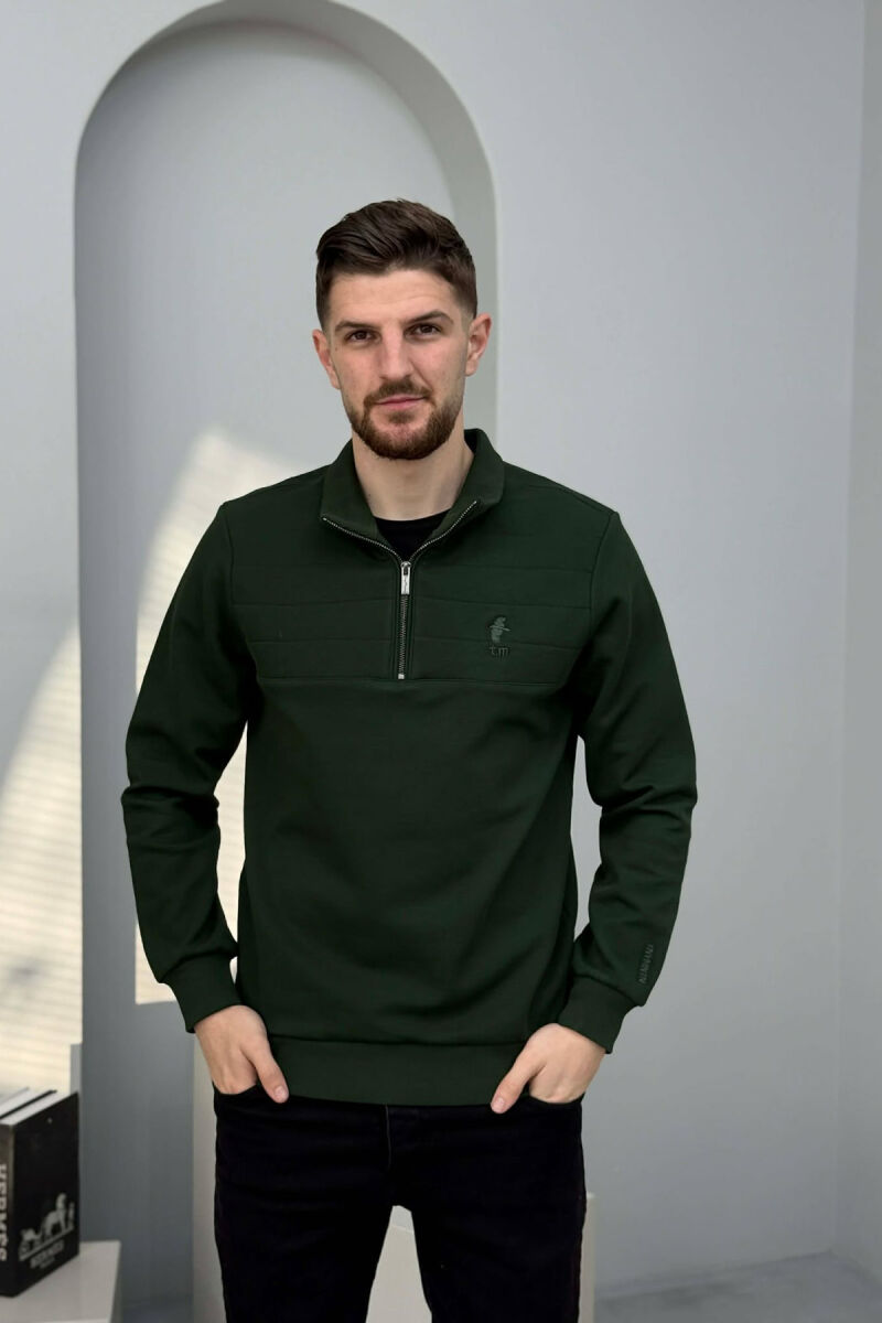 ZIPPER NECK SMALL LOGO MEN SWEATSHIRT GREEN/JESHILE - 3