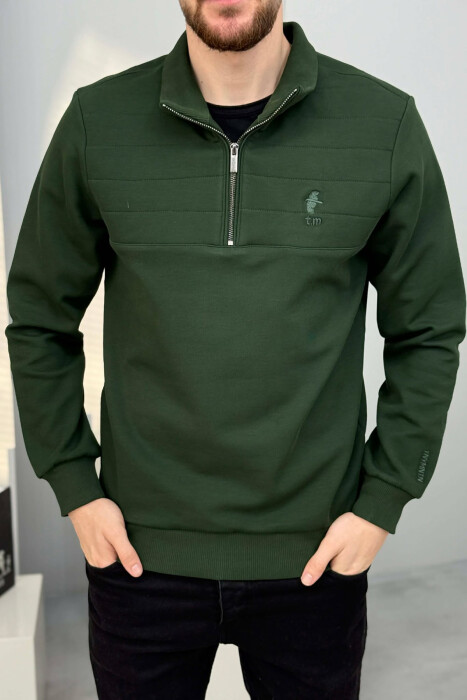 ZIPPER NECK SMALL LOGO MEN SWEATSHIRT GREEN/JESHILE - 1