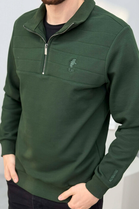 ZIPPER NECK SMALL LOGO MEN SWEATSHIRT GREEN/JESHILE - 5