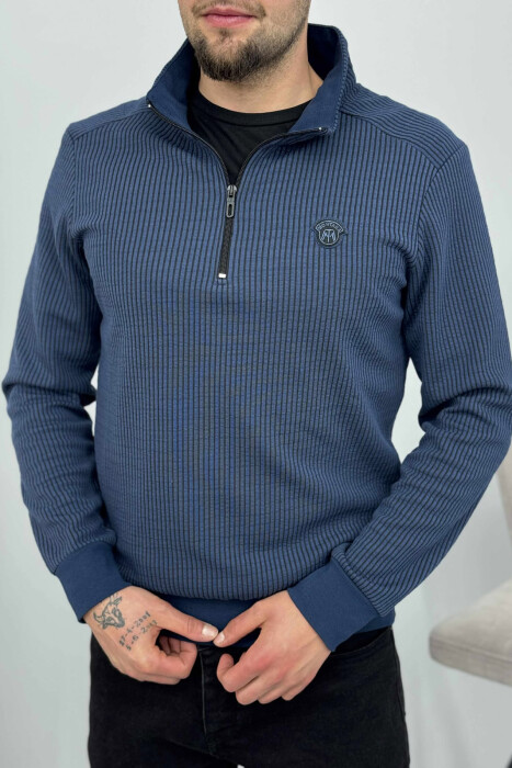 ZIPPER NECK STRIPE DESIGN MEN SWEATSHIRT BLUE/BLU - 3