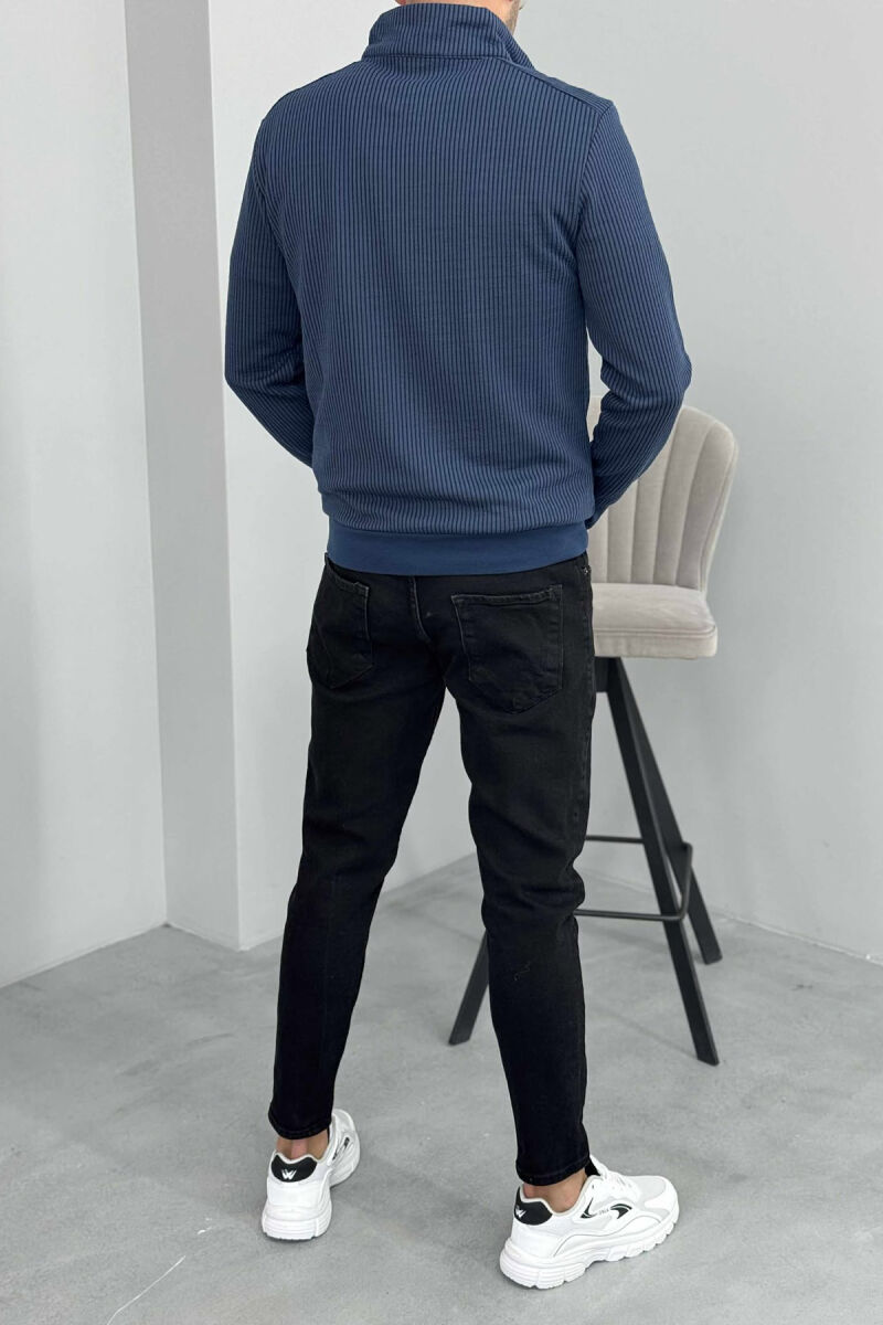 ZIPPER NECK STRIPE DESIGN MEN SWEATSHIRT BLUE/BLU - 4