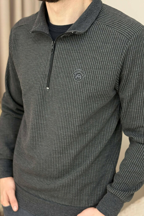 ZIPPER NECK STRIPE DESIGN MEN SWEATSHIRT DARK GREY/GEE - 3