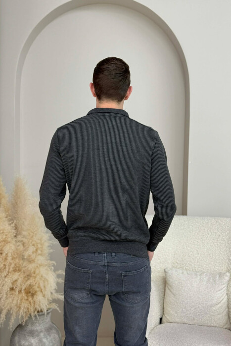 ZIPPER NECK STRIPE DESIGN MEN SWEATSHIRT DARK GREY/GEE - 4