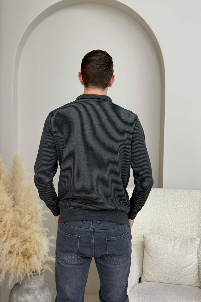 ZIPPER NECK STRIPE DESIGN MEN SWEATSHIRT DARK GREY/GEE - 4