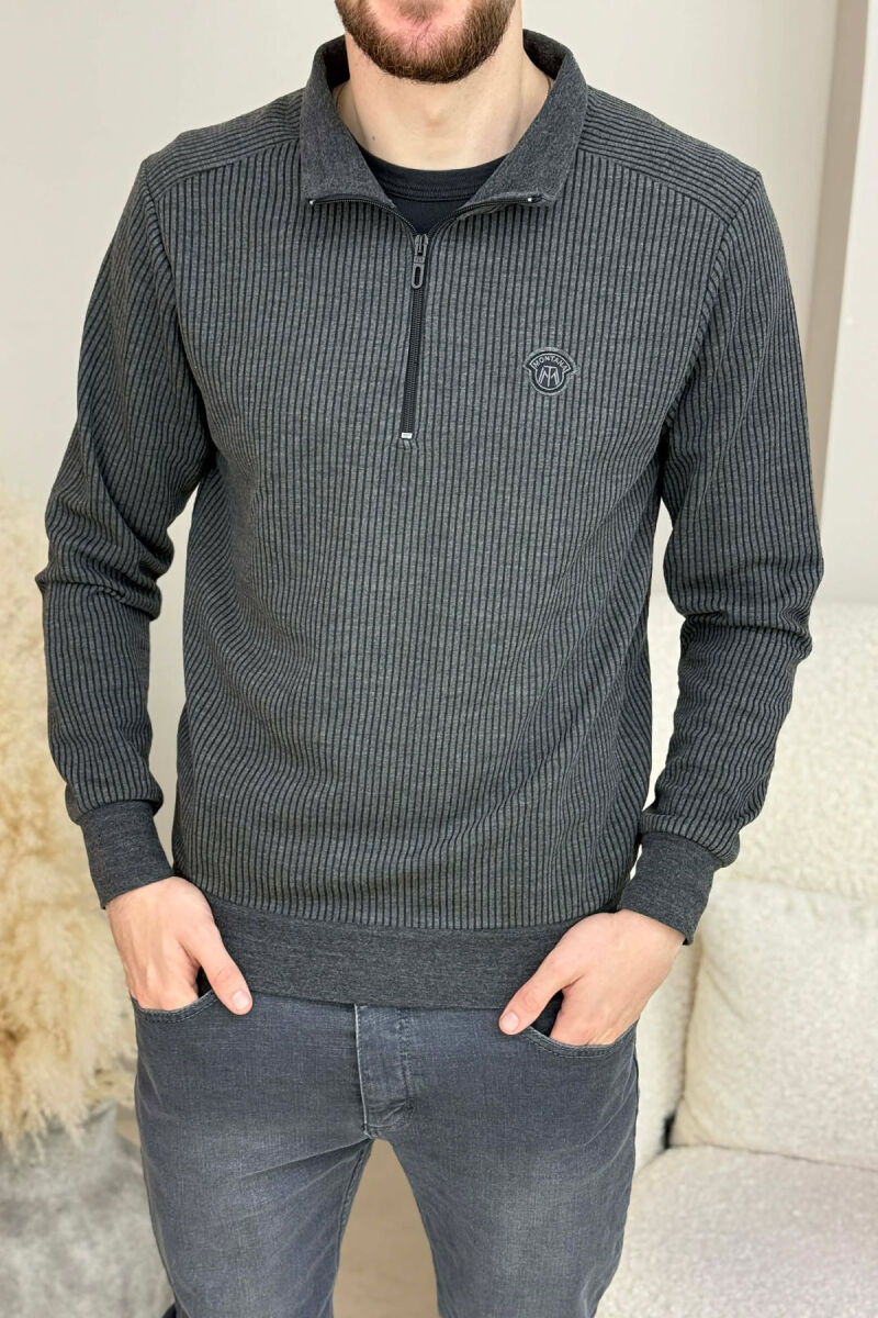 ZIPPER NECK STRIPE DESIGN MEN SWEATSHIRT DARK GREY/GEE - 1