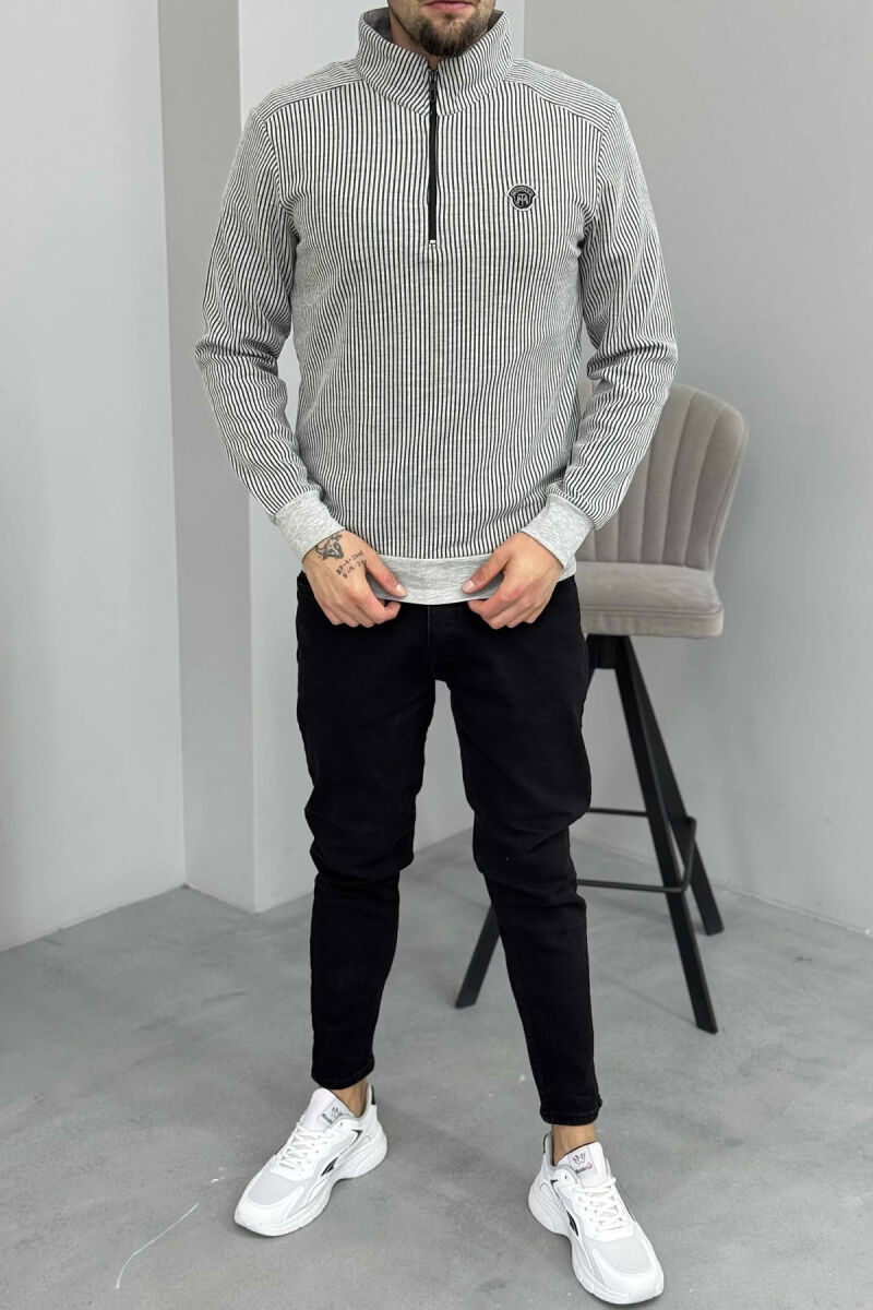 ZIPPER NECK STRIPE DESIGN MEN SWEATSHIRT LIGHT GREY/GZ - 1