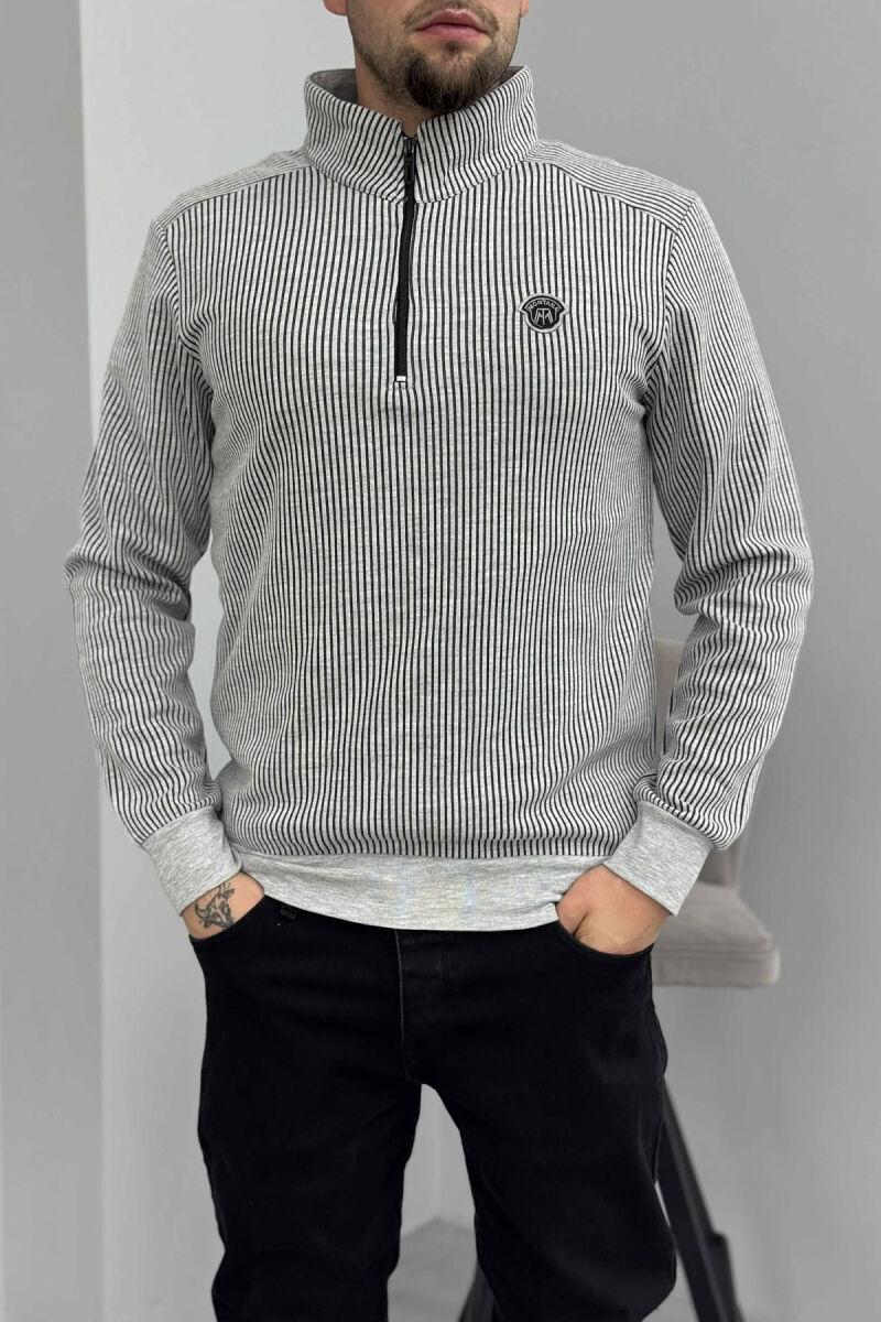 ZIPPER NECK STRIPE DESIGN MEN SWEATSHIRT LIGHT GREY/GZ - 2