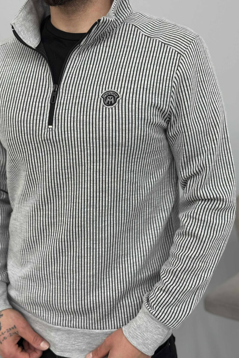 ZIPPER NECK STRIPE DESIGN MEN SWEATSHIRT LIGHT GREY/GZ - 3