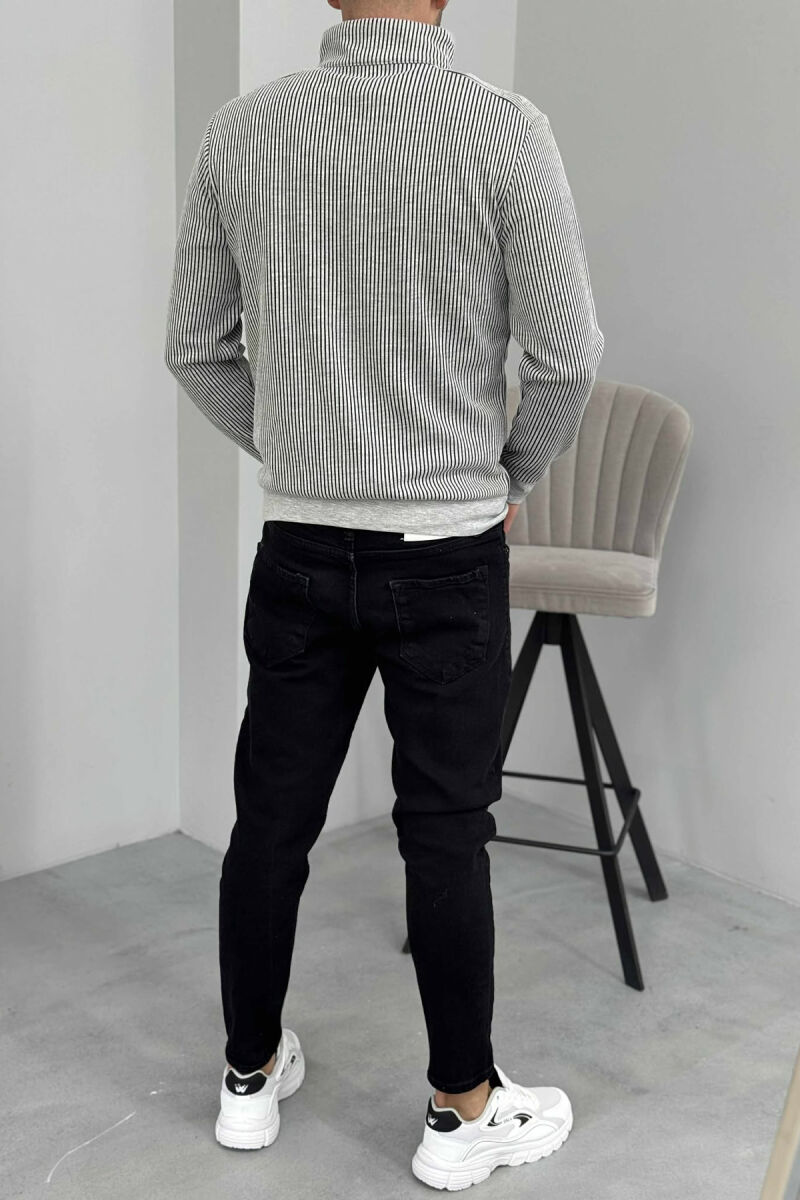 ZIPPER NECK STRIPE DESIGN MEN SWEATSHIRT LIGHT GREY/GZ - 5