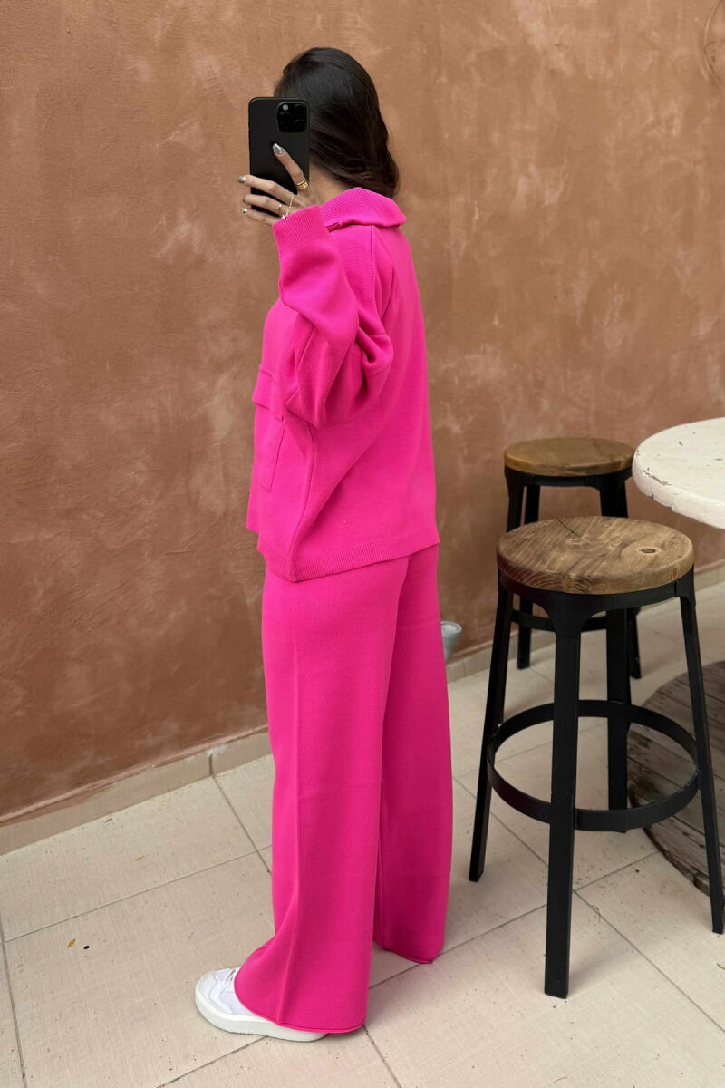 ZIPPER NECK SWEATER+TROUSERS WOMEN KNIT SET FUCHSIA/CIKLAMI - 5