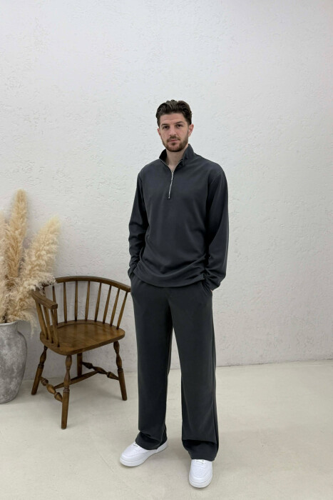 ZIPPER NECK SWEATSHIRT +SWEATPANTS MEN SET DARK GREY/GEE 