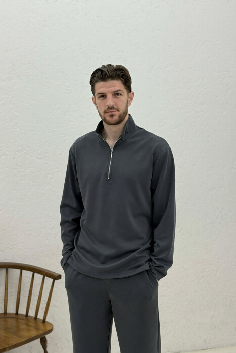 ZIPPER NECK SWEATSHIRT +SWEATPANTS MEN SET DARK GREY/GEE - 2