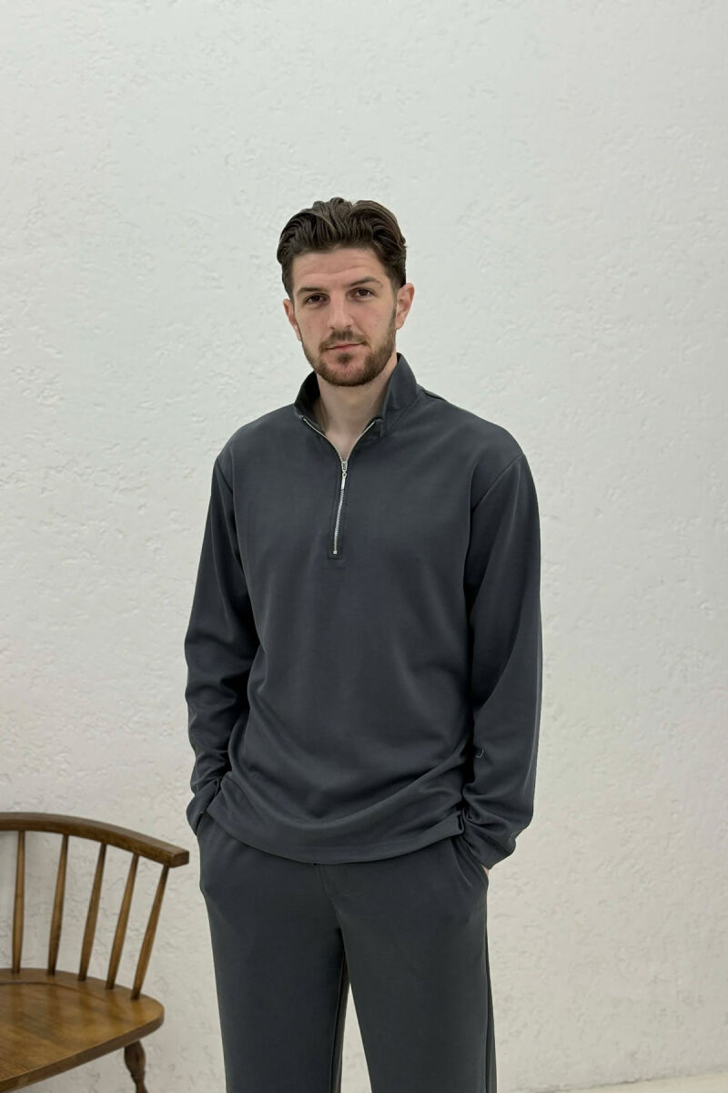 ZIPPER NECK SWEATSHIRT +SWEATPANTS MEN SET DARK GREY/GEE - 2