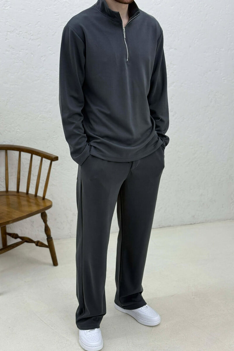 ZIPPER NECK SWEATSHIRT +SWEATPANTS MEN SET DARK GREY/GEE - 3
