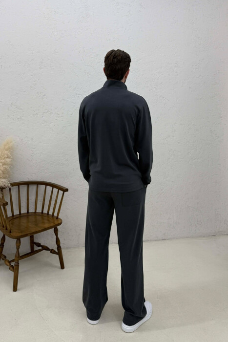 ZIPPER NECK SWEATSHIRT +SWEATPANTS MEN SET DARK GREY/GEE - 4
