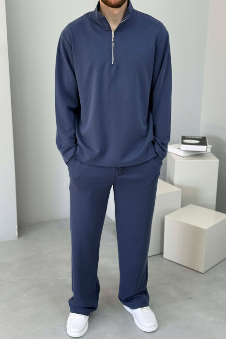 ZIPPER NECK SWEATSHIRT +SWEATPANTS MEN SET BLUE/BLU - 3