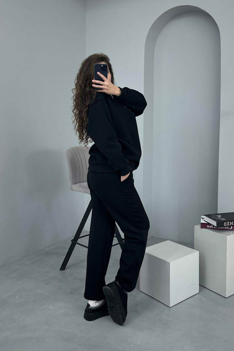 ZIPPER NECK SWEATSHIRT+SWEATPANTS FLUFFY WOMEN SET BLACK/ E ZEZE - 2