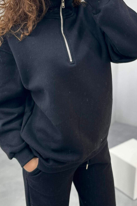 ZIPPER NECK SWEATSHIRT+SWEATPANTS FLUFFY WOMEN SET BLACK/ E ZEZE - 4