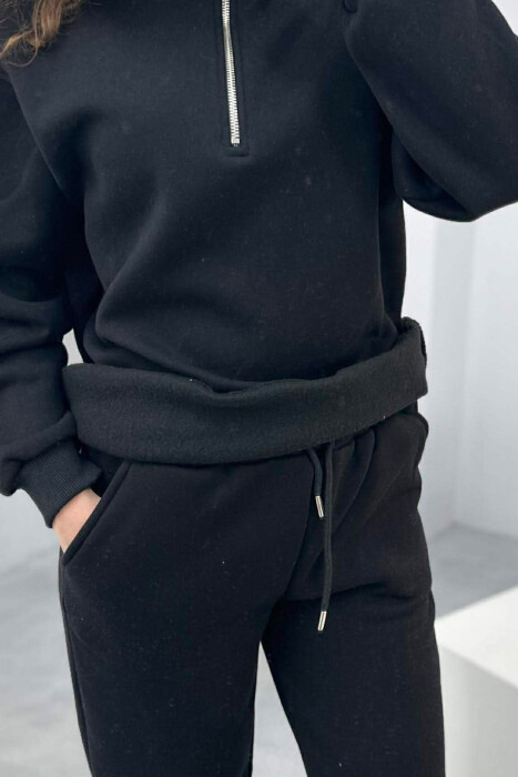 ZIPPER NECK SWEATSHIRT+SWEATPANTS FLUFFY WOMEN SET BLACK/ E ZEZE - 3