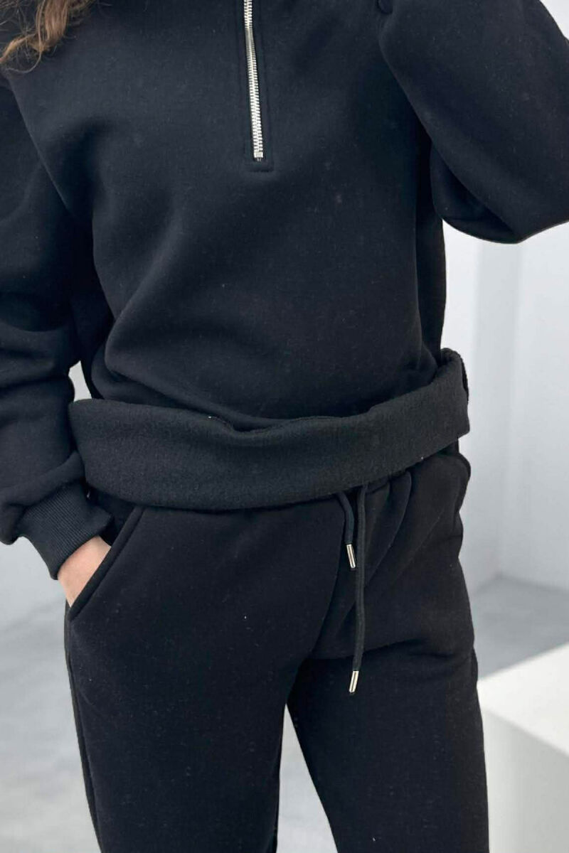 ZIPPER NECK SWEATSHIRT+SWEATPANTS FLUFFY WOMEN SET BLACK/ E ZEZE - 3