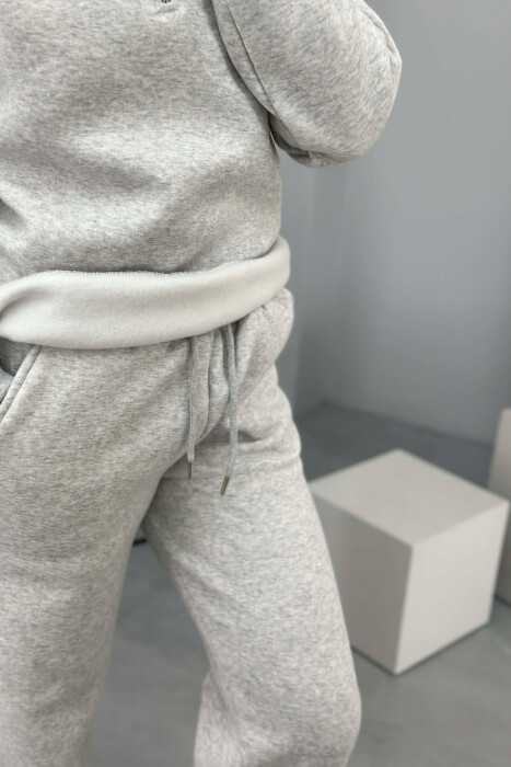 ZIPPER NECK SWEATSHIRT+SWEATPANTS FLUFFY WOMEN SET LIGHT GREY/GZ - 4
