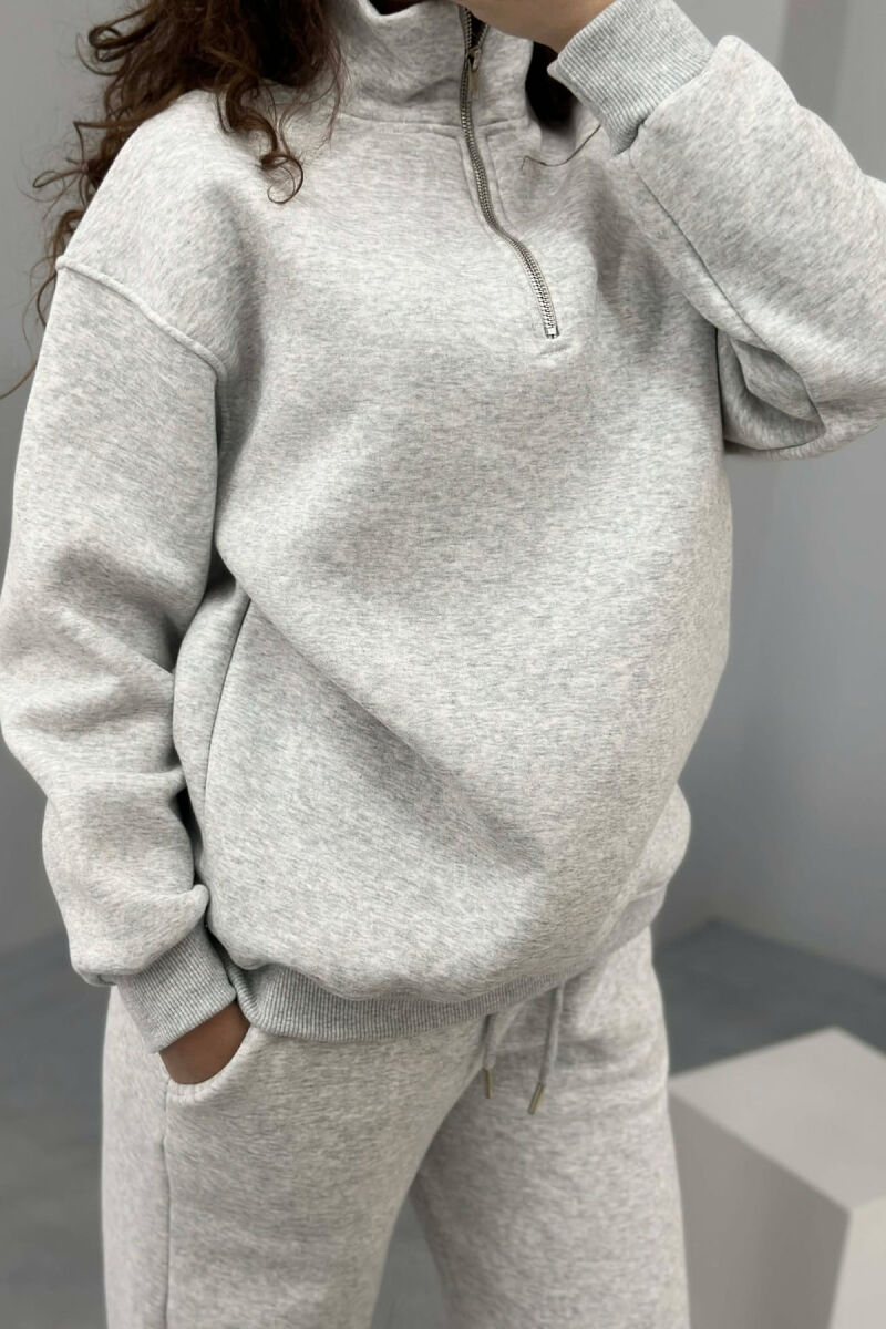 ZIPPER NECK SWEATSHIRT+SWEATPANTS FLUFFY WOMEN SET LIGHT GREY/GZ - 3