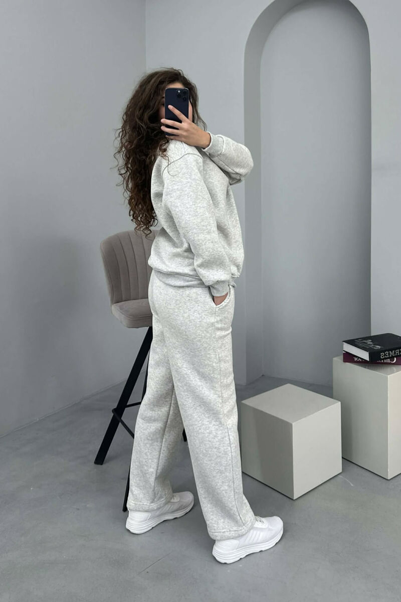 ZIPPER NECK SWEATSHIRT+SWEATPANTS FLUFFY WOMEN SET LIGHT GREY/GZ - 5