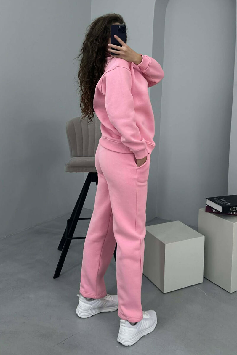 ZIPPER NECK SWEATSHIRT+SWEATPANTS FLUFFY WOMEN SET PINK/ROZE - 4