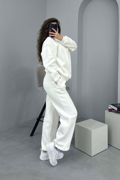 ZIPPER NECK SWEATSHIRT+SWEATPANTS FLUFFY WOMEN SET WHITE-E BARDHE - 2