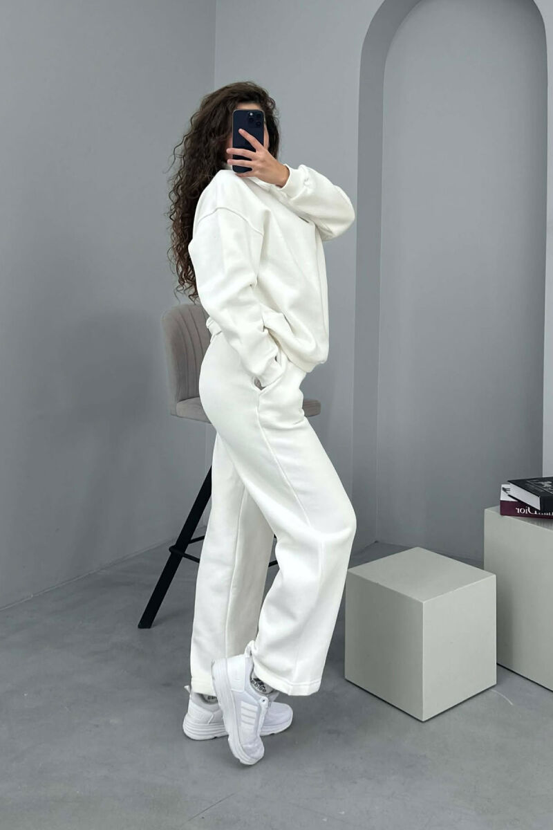 ZIPPER NECK SWEATSHIRT+SWEATPANTS FLUFFY WOMEN SET WHITE-E BARDHE - 2