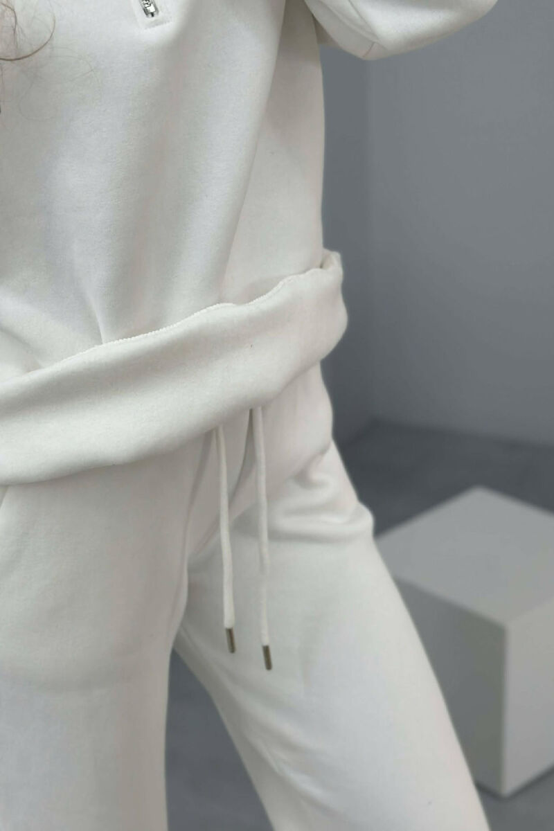 ZIPPER NECK SWEATSHIRT+SWEATPANTS FLUFFY WOMEN SET WHITE-E BARDHE - 4