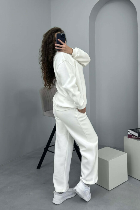 ZIPPER NECK SWEATSHIRT+SWEATPANTS FLUFFY WOMEN SET WHITE-E BARDHE - 5